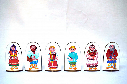 Набор кукол на подставке "Семья русская" 6 шт. материал - фанера