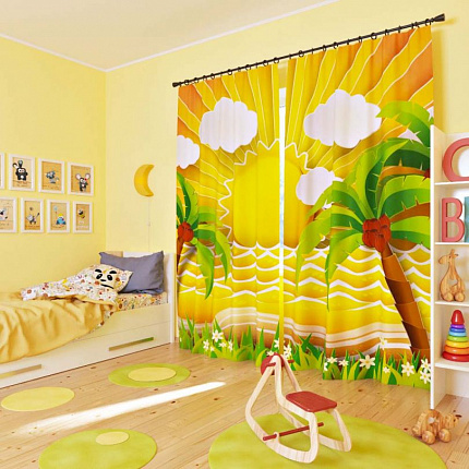 Комплект фотоштор. Солнце. пальмы. Облака