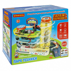 Гараж-парковка. Игровой набор (3 уровня с электронным винтовым лифтом, Парк техники, свет, звук, 6 машинок)