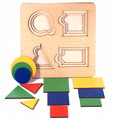 Больше-меньше "Геометрия"  развивающая доска Сегена (Дерево) 18,5*18,5 см