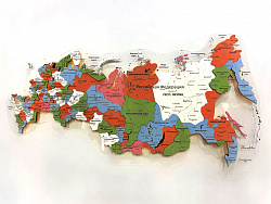 Карта России ИЗ ДЕРЕВА многоуровневая, на подложке из орг.стекла 300х165 БЕЗ ПОДСВЕТКИ