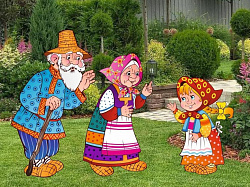 Композиция уличных фигур "Дед, баба, внучка"