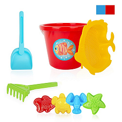 Песочный набор мультяшка «Дай Краба!» (4 формочки для песка, ведро большое, совок, грабли, сито)