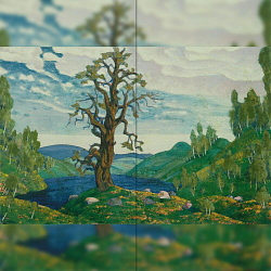 Репродукция картины Н.К. Рерих "Поцелуй земле"  Декорация / Занавес сцены