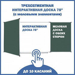 Трехсегментная интерактивная доска 78" с магнитно-меловыми элементами