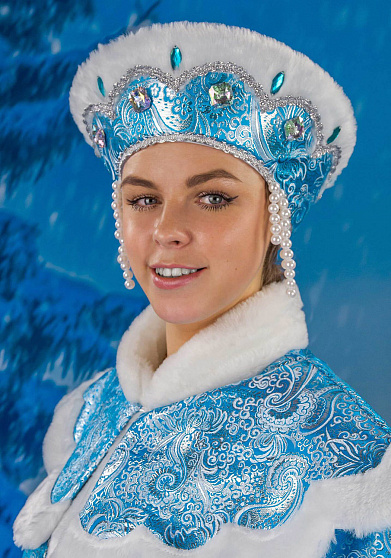 Костюм Снегурочки Гжель из парчи