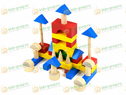 Конструктор детский деревянный"Строитель" настольный 45 элементов  в фанерной коробке