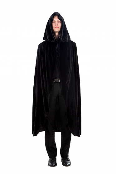 Бархатный плащ с капюшоном черный, универсальный