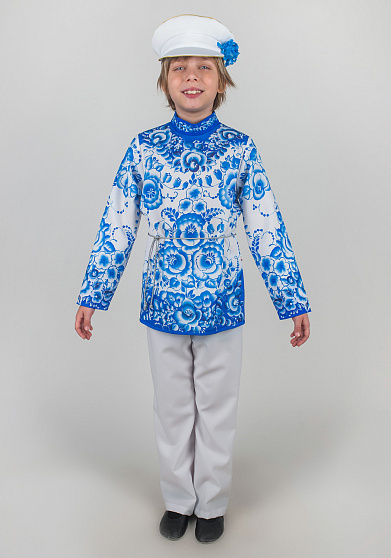 Русский народный костюм для мальчика Гжель расписная
