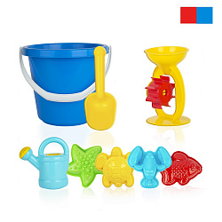 Игра Детский песочный набор 8пр. (ведро большое, мельница, лейка-мини, совок L18см, формыд/песка 4шт.)