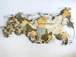 Карта России ИЗ ДЕРЕВА многоуровневая, на подложке из орг.стекла 240х132 С ПОДСВЕТКОЙ