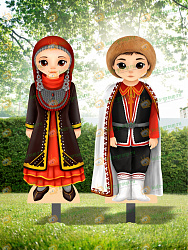 Комплект уличных фигур для детской площадки с металлическими опорами Арман и Алтынай - мальчик и девочка в национальных башкирских костюмах Региональный компонент Республика Башкортостан