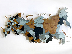 Карта России ИЗ ДЕРЕВА многоуровневая, на подложке из орг.стекла 240х132 БЕЗ ПОДСВЕТКИ