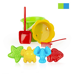 Игра Детский песочный набор 8пр.(ведро,ситечко,совок,грабли,формы д/песка 4шт.)