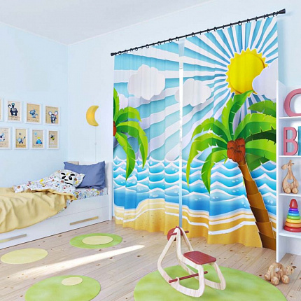 Комплект фотоштор. Море. солнце. Пальмы