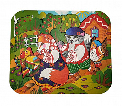 Деревянный пазл "Кот, Петух  и Лиса" 12 деталей
