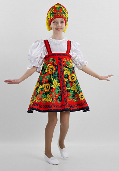 Русский народный костюм для девочки Хохлома расписная / Ягодка