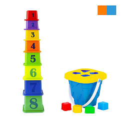 Логический набор «Башня» (ведро «Башня» с крышкой, 4 логические фигуры, пирамида «Башня (8 элементов)»