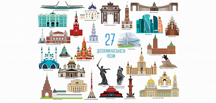 Достопримечательности России (27 шт.) +
плакат