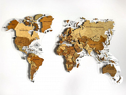 Многоуровневая карта мира из дерева С ПОДСВЕТКОЙ 200х124