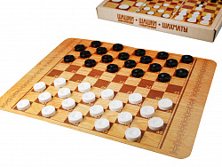 Игра настольная "Шашки классические, Шашки стоклеточные, Шахматы" (большие)