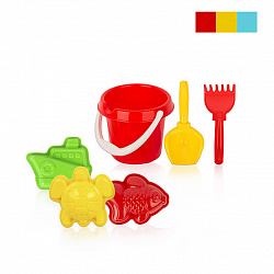 Песочный набор «Пляжный» (3 формочки, совок, грабли, ведро)