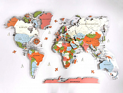 Многоуровневая карта мира из дерева БЕЗ ПОДСВЕТКИ 240х149