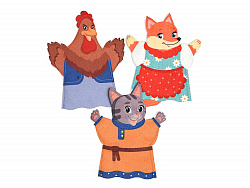 Театр на руку печать "Кот, петух, лиса" фетр (3дет)