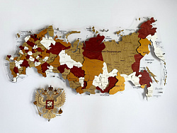 Карта России ИЗ ДЕРЕВА многоуровневая, на подложке из орг.стекла 150х83 БЕЗ ПОДСВЕТКИ