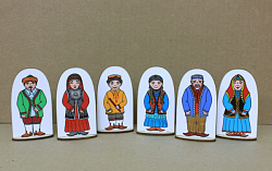 Набор кукол на подставке "Семья башкирская" 6 шт. материал - фанера