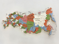 Карта России ИЗ ДЕРЕВА многоуровневая, на подложке из орг.стекла 120х66 БЕЗ ПОДСВЕТКИ