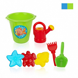 Песочный набор мультяшка «Дружок» (3 формочки для песка, лейка мини, совок, ведро мини, грабли)