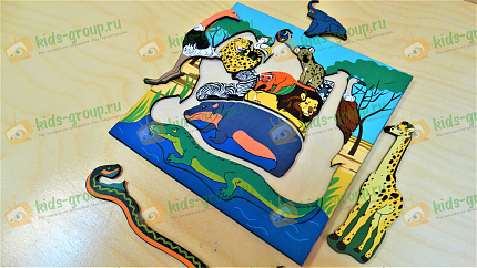 Рамка - вкладыш деревянная ГОЛОВОЛОМКА ЖИВОТНЫЕ АФРИКИ хдф