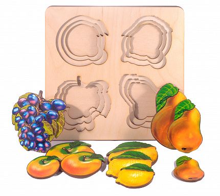 Больше-меньше "Фрукты" развивающая доска Сегена (Дерево)