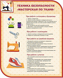 Стенд для школы ТЕХНИКА БЕЗОПАСНОСТИ МАСТЕРСКАЯ ПО ТКАНИ