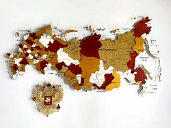 Карта России ИЗ ДЕРЕВА многоуровневая, на подложке из орг.стекла 200х110 С ПОДСВЕТКОЙ