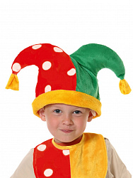 Скоморох-1 колпак детскийПЛЮШ (горох на красном/зелёный)