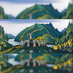 Репродукция картины Н.К. Рерих "Весна священная"  Декорация / Занавес сцены