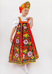 Русский народный костюм для девочки удлиненный Хохлома Задорная
