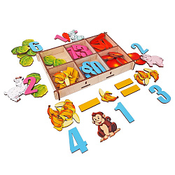 Счетный материал в коробке "Кто что съел?" 74 деталей (дерево)