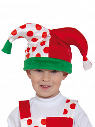 Скоморох-2 колпак детскийПЛЮШ (горох на белом/красный)