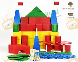 Напольный деревянный цветной конструктор по методике Поликарпова (75 элементов) для группы детского сада,